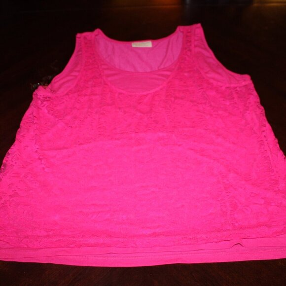 Bobbie & Brooks Hot Pink Lace Tank 1X Sheer Layering Y2K Cottagecore - Picture 2 of 9
